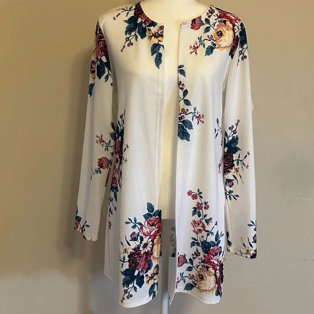 NWOT- SHEIN - Floral Print Open Front Coat - Size L - Picture 1 of 12